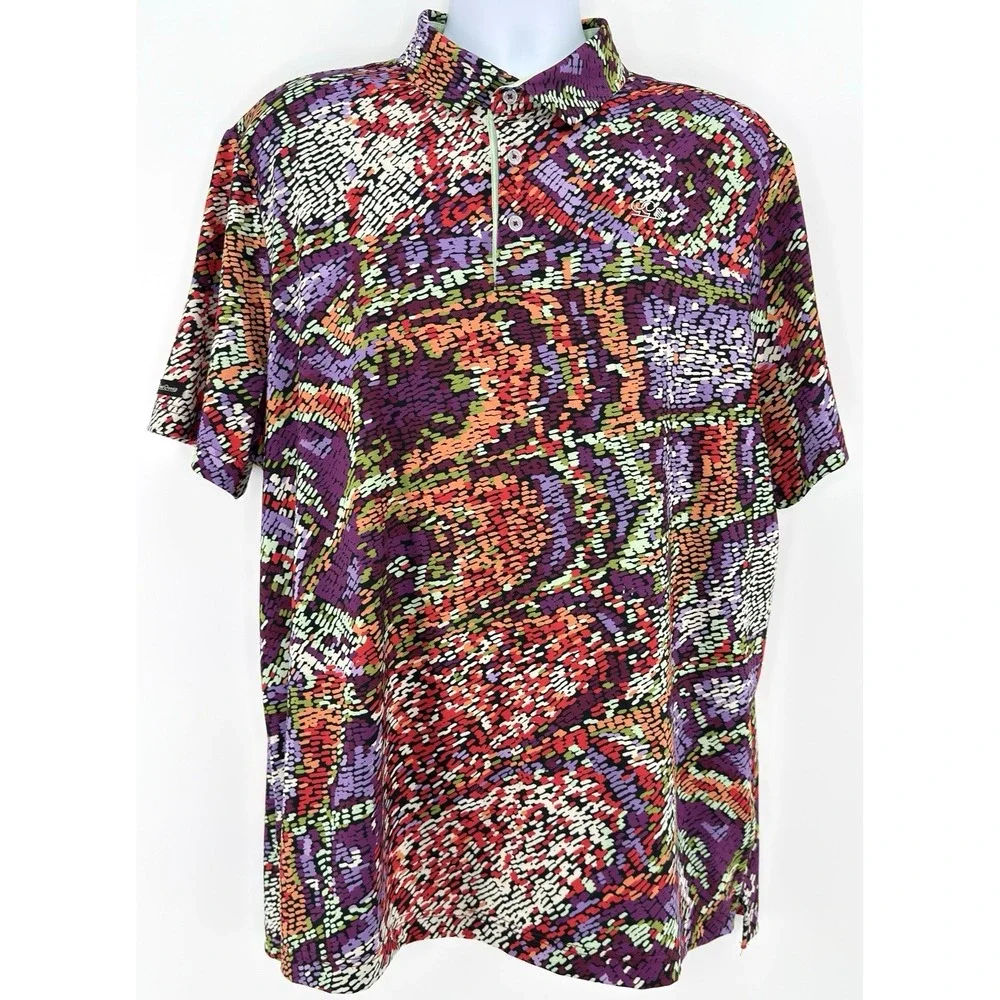 Good Good Golf Polo Men XL Multicolor Abstract Performance Stretch‎ Shirt